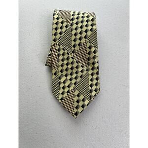 Fuzzo Italian Look Yellow-Gold, Blue Geometric Pattern 100% Silk Tie NWOT